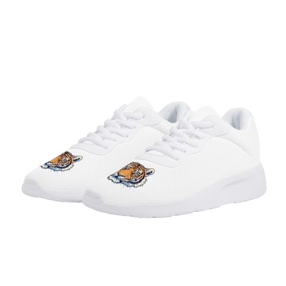 All-White Mesh Sneakers with Tiger Head Accents