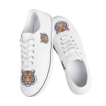 White Canvas Sneakers with Detailed Tiger Head Emblems
