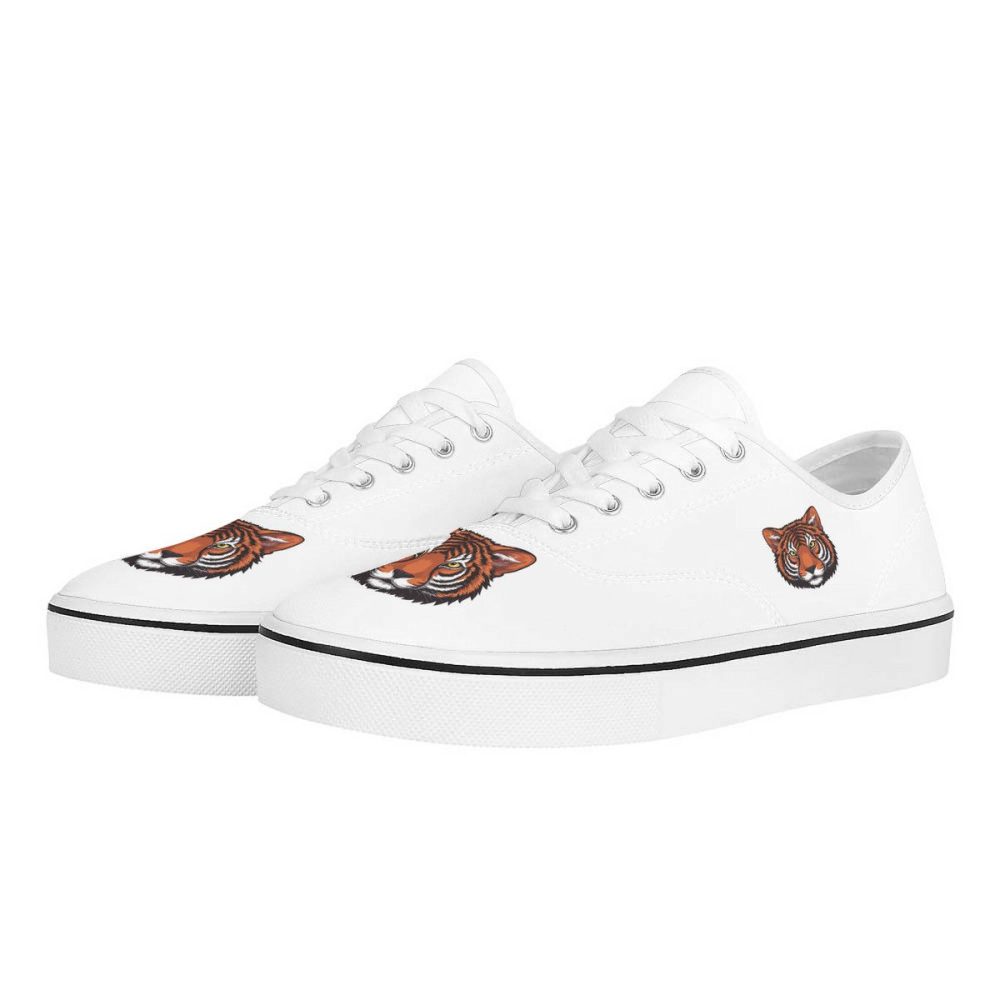 White Canvas Sneakers with Subtle Tiger Embroidery