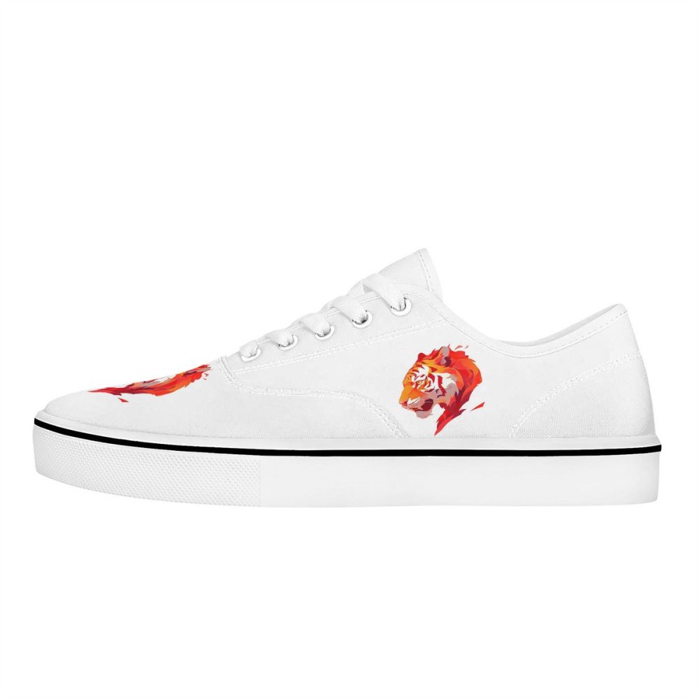 All-White Mesh Sneakers with Bold Red Tiger Prints